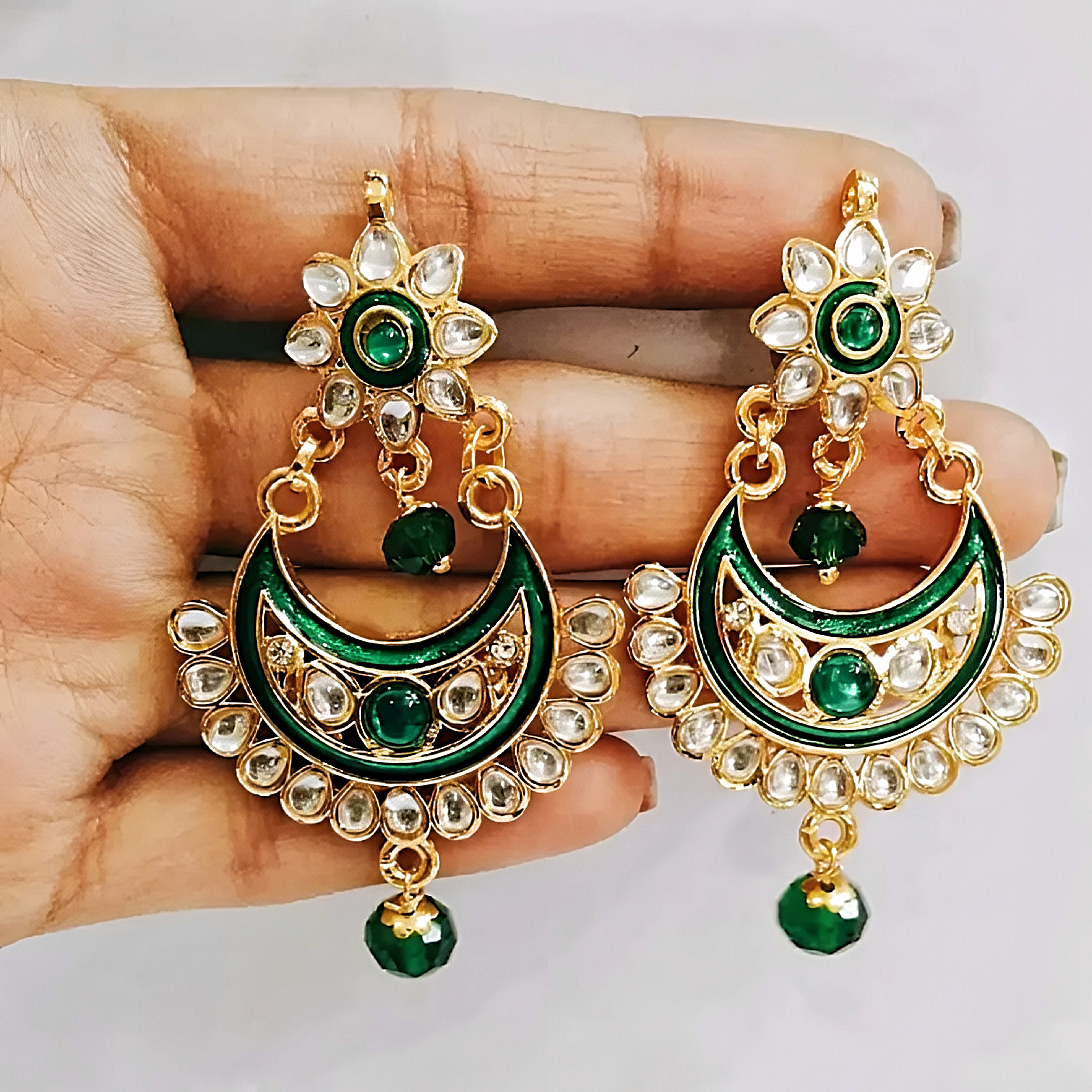 Buy Kundan Chandbali Earrings,punjabi Earrings,long White Kundan Earrings,indian  Bridal Jewelry,gold Plated Polki Jewelry,statement Earrings USA Online in  India - Etsy